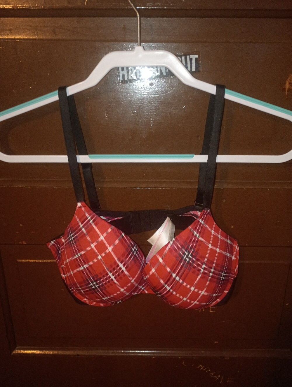 GUC PINK VS Red, Black, & White Plaid Print Padded Push-Up Bra 36C